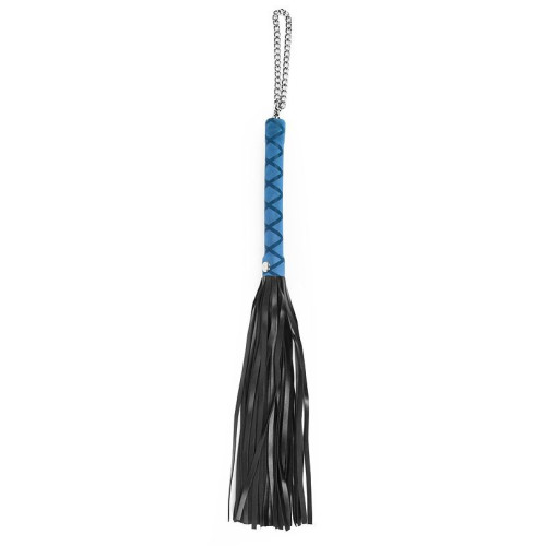 Черная многохвостая плеть-флоггер с синей ручкой - 40 см. (черный с синим)