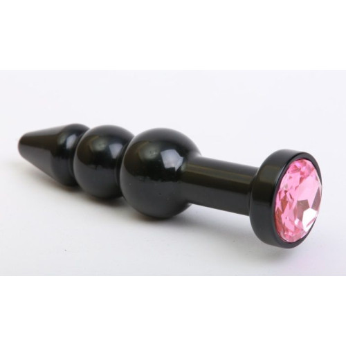 Чёрная анальная ёлочка с розовым кристаллом - 11,2 см. (розовый)
