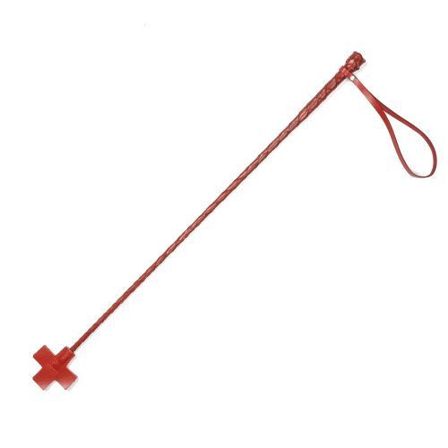 Красный кожаный стек с крестообразным наконечником - 70 см. (красный)