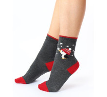 Хлопковые носки с веселым пингвином Christmas Socks (серый|S-M-L)