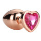 Золотистая анальная втулка с кристаллом-сердечком розового цвета - 7,1 см. (розовый)