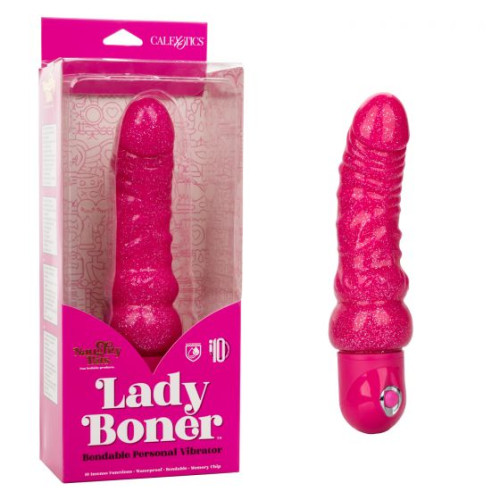 Розовый вибратор-реалистик с блестками Naughty Bits Lady Boner Bendable Personal Vibrator - 20 см. (розовый)
