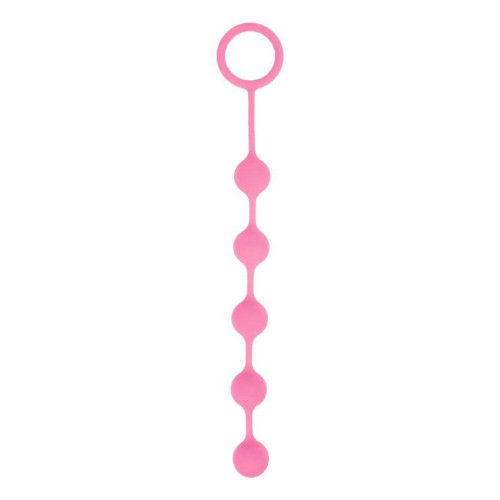Розовая анальная цепочка с кольцом-ограничителем - 23 см. (розовый)