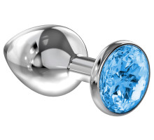Большая серебристая анальная пробка Diamond Light blue Sparkle Large с голубым кристаллом - 8 см. (нежно-голубой)