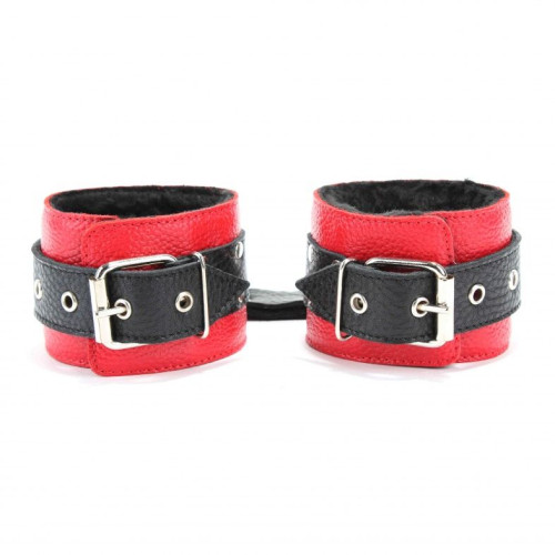 Красно-черные наручники c меховой подкладкой (красный с черным)