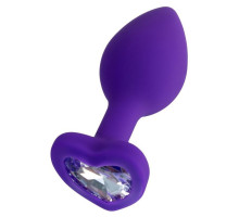 Фиолетовая анальная втулка Diamond Heart с прозрачным кристаллом - 7 см. (прозрачный)