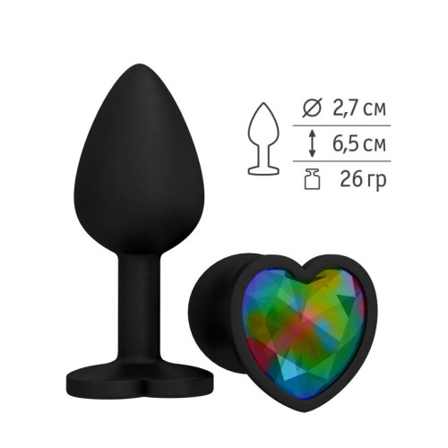 Черная силиконовая пробка с радужным кристаллом - 7,3 см. (разноцветный)
