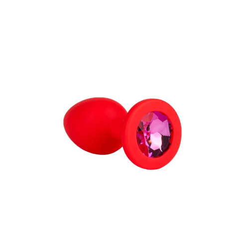 Красная анальная втулка с малиновым кристаллом - 7,3 см. (малиновый)