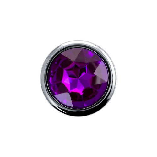 Серебристая анальная пробка с фиолетовым кристаллом - 9,5 см. (фиолетовый)