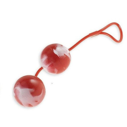 Красно-белые вагинальные шарики  со смещенным центром тяжести Duoballs (красный с белым)