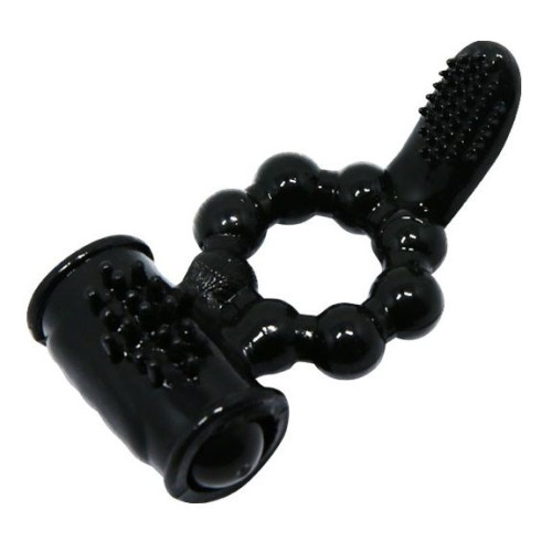 Чёрное эрекционное виброкольцо с щеточкой (черный)