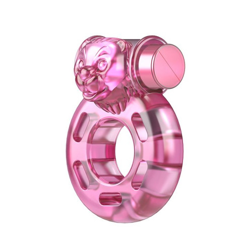 Розовое эрекционное виброкольцо Pink Bear (розовый)