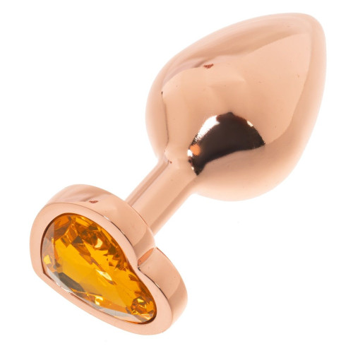 Золотистая анальная пробка OYO с желтым кристаллом-сердцем - 7,3 см. (желтый)