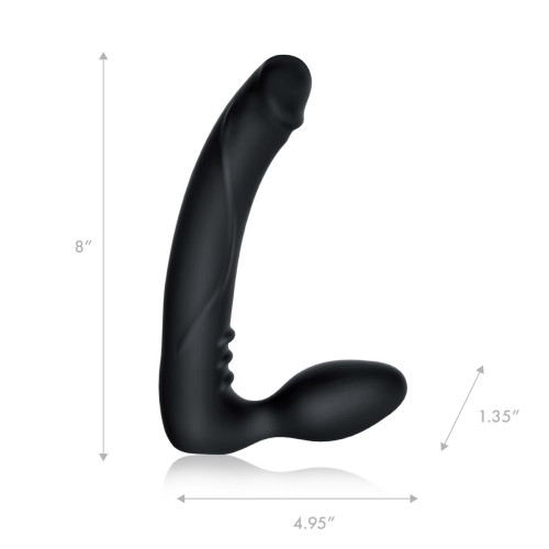 Черный безремневой страпон с вибрацией - 20,3 см. (черный)