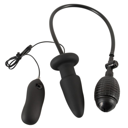 Черная надувная анальная пробка Inflatable Vibrating Butt Plug - 12,2 см. (черный)