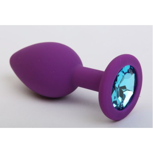 Фиолетовая силиконовая пробка с голубым стразом - 8,2 см. (голубой)