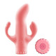 Розовый вибратор с клиторальным и анальным отростками - 15,2 см. (розовый)