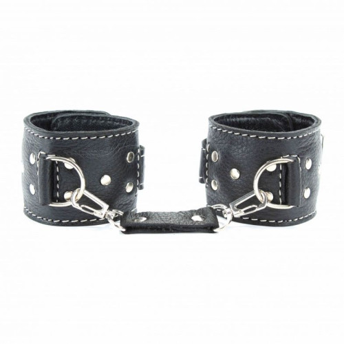 Чёрные кожаные наручники с крупной строчкой (черный)