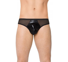Мужские трусы-стринги из сетки и материала wet-look (черный|XL)