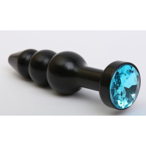 Чёрная анальная ёлочка с голубым кристаллом - 11,2 см. (голубой)
