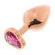 Золотистая анальная пробка OYO с ярко-розовым кристаллом-сердцем - 7,3 см. (ярко-розовый)