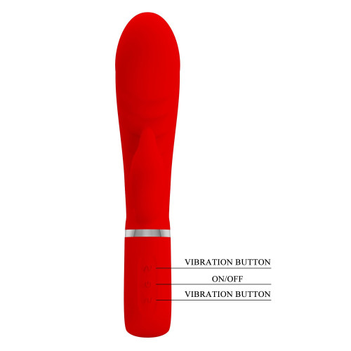 Красный вибратор-кролик с рёбрышками Prescott - 20 см. (красный)