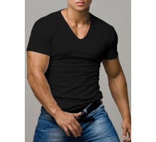 Мужская футболка с V-образным вырезом и шевроном на рукаве (черный|S)