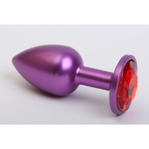 Фиолетовая анальная пробка с красным стразом - 7,6 см. (красный)