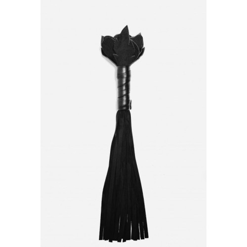 Черная замшевая плеть с розой в рукояти - 40 см. (черный)
