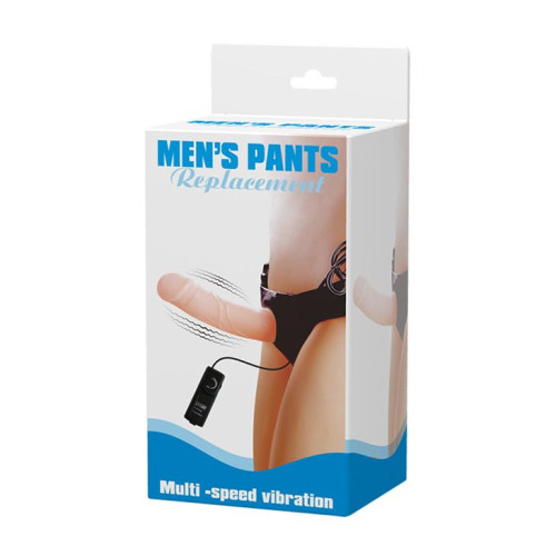 Полый страпон на трусиках с вибрацией и выносным пультом управления Mens Pants - 16,5 см. (телесный)