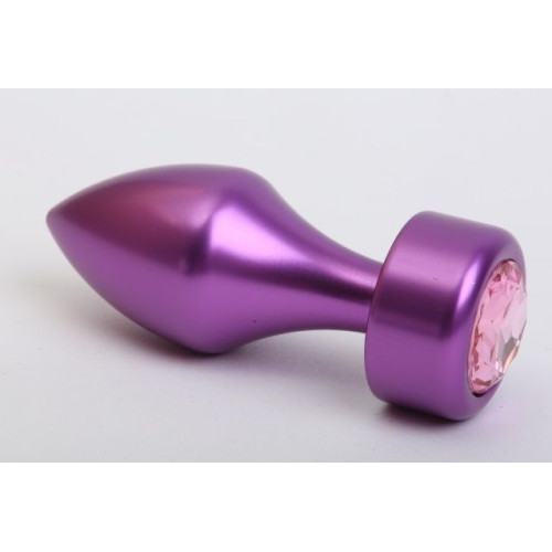 Фиолетовая анальная пробка с широким основанием и розовым кристаллом - 7,8 см. (розовый)