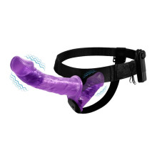 Женский фиолетовый страпон с вагинальной вибропробкой Ultra - 17,5 см. (фиолетовый)