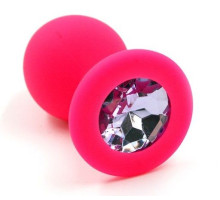 Розовая силиконовая анальная пробка с розовым кристаллом - 7 см. (розовый)