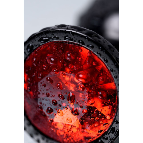 Черный анальный плаг с кристаллом красного цвета - 8,2 см. (красный)