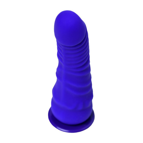 Фиолетовый силиконовый страпон - 14,5 см. (фиолетовый с черным)