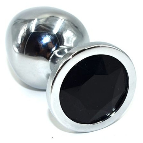 Серебристая анальная пробка из нержавеющей стали с черным кристаллом - 8,5 см. (черный)