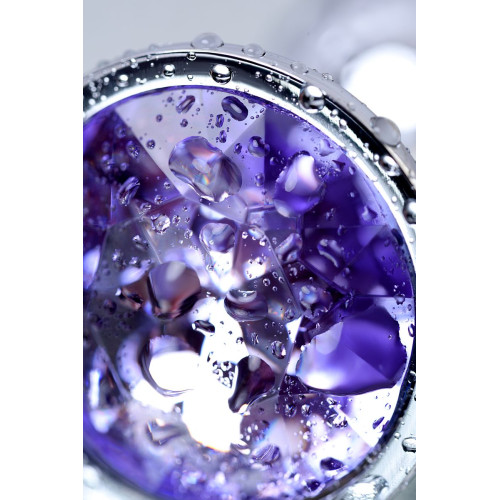 Серебристая конусовидная анальная пробка с фиолетовым кристаллом - 7 см. (фиолетовый)