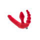 Красный безремневой страпон с вибрацией и анальным отростком (красный)