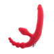 Красный безремневой страпон с вибрацией и анальным отростком (красный)