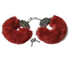 Шикарные бордовые меховые наручники с ключиками (бордовый)