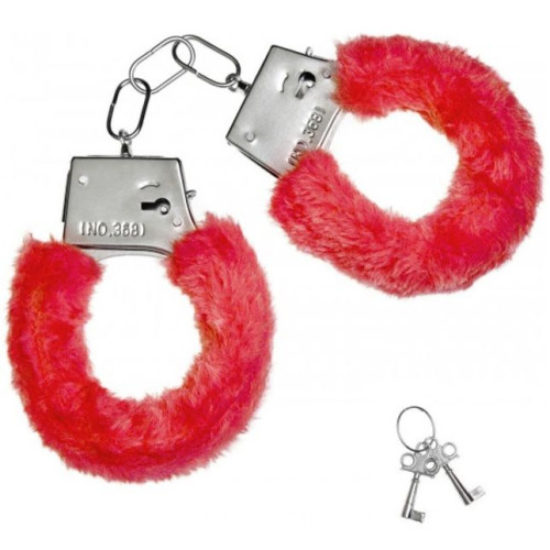 Красные плюшевые наручники с ключиками (красный)