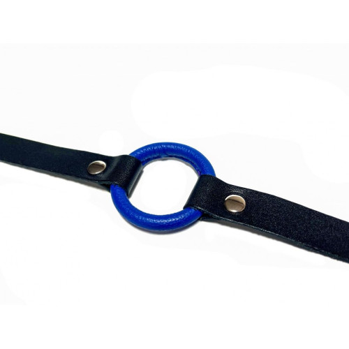 Синий кляп-кольцо на черных кожаных ремешках (синий с черным)