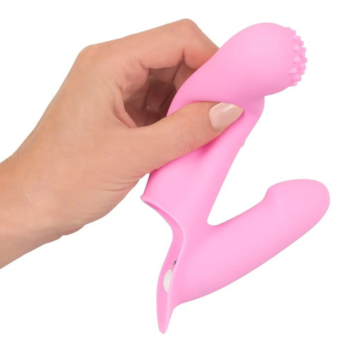 Нежно-розовая двойная вибронасадка на палец Vibrating Finger Extension - 17 см. (нежно-розовый)