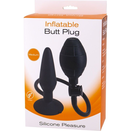 Анальная пробка с функцией расширения Inflatable Butt Plug Medium - 14,2 см. (черный)