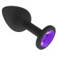 Чёрная анальная втулка с фиолетовым кристаллом - 7,3 см. (фиолетовый)