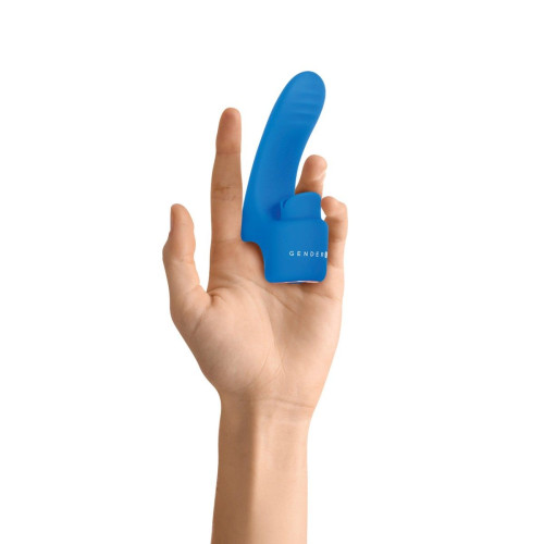 Синяя вибронасадка на палец с подвижным язычком Flick It (синий)