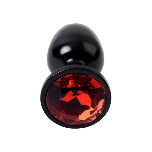 Черный анальный плаг с кристаллом красного цвета - 7,2 см. (красный)