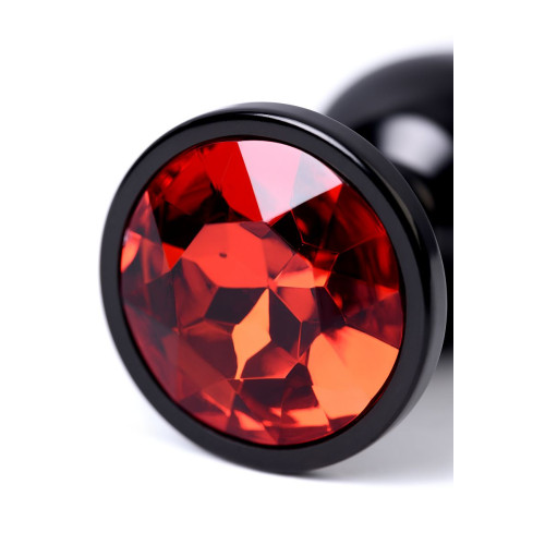 Черный анальный плаг с кристаллом красного цвета - 7,2 см. (красный)