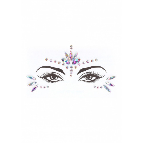 Эротический комплект с наклейкой на лицо Bra Set With Garters & Dazzling Sticker (розовый с белым|S-M-L)