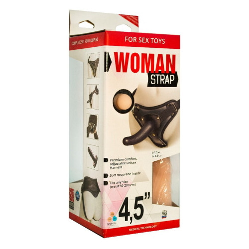 Женский страпон с вагинальной пробкой Woman Strap - 12 см. (черный)